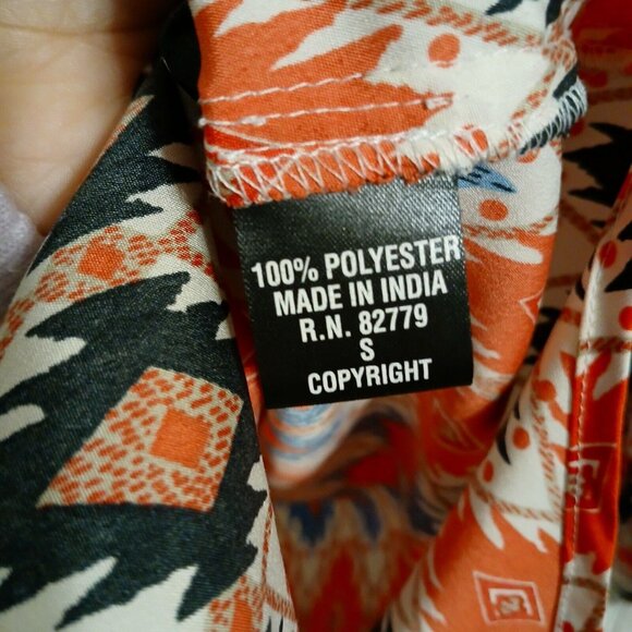 Hannah Women's Size S Red Colorful Button-Up Collared Blouse Roll Tab Sleeve - Picture 5 of 11